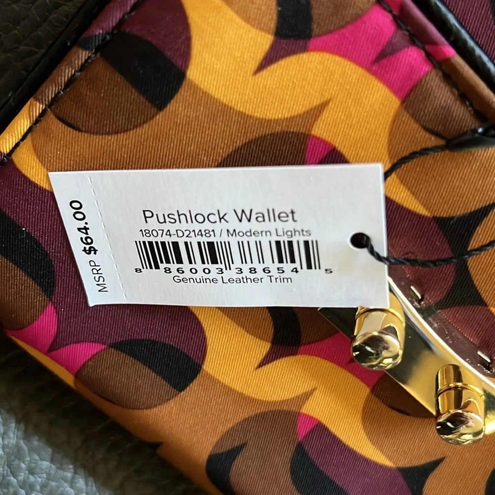 Vera Bradley Pushlock wallet in modern lights with black leather trim